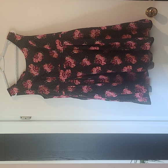 Torrid Black Dress with Pink Flowers and White Dots- It Has Pockets!! Size 16 - Picture 1 of 4